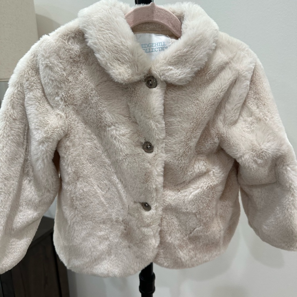 Edgehill Collection Cream Faux Fur Kids Jacket